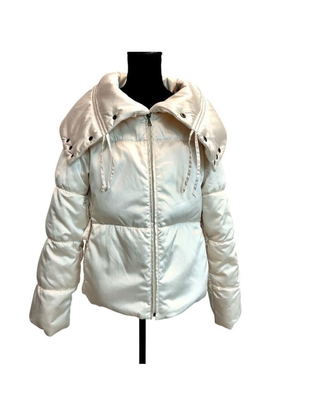 Tommy Hilfiger Ivory light cream puffer jacket coat high neck Sz M